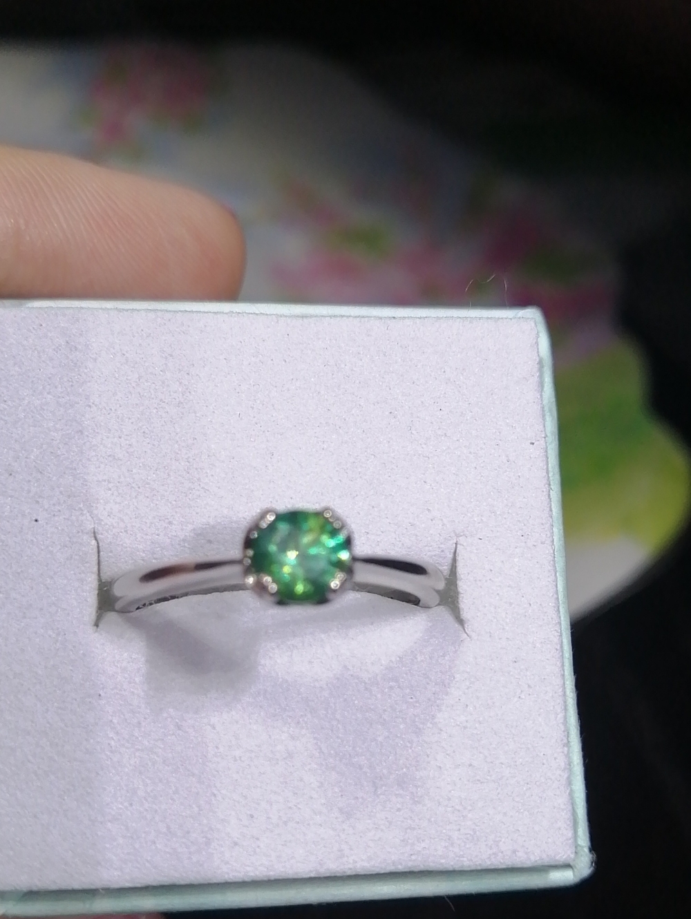 Green Moissanite Solitaire Adjustable Silver Plated Adjustable Ring 7-8. New